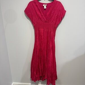 Sandy Starkman Emerald Silk Smocked Waist Dress small‎ pink